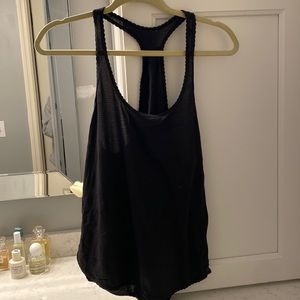 Lululemon Razor back work out tank - black with bronze color thin stripes